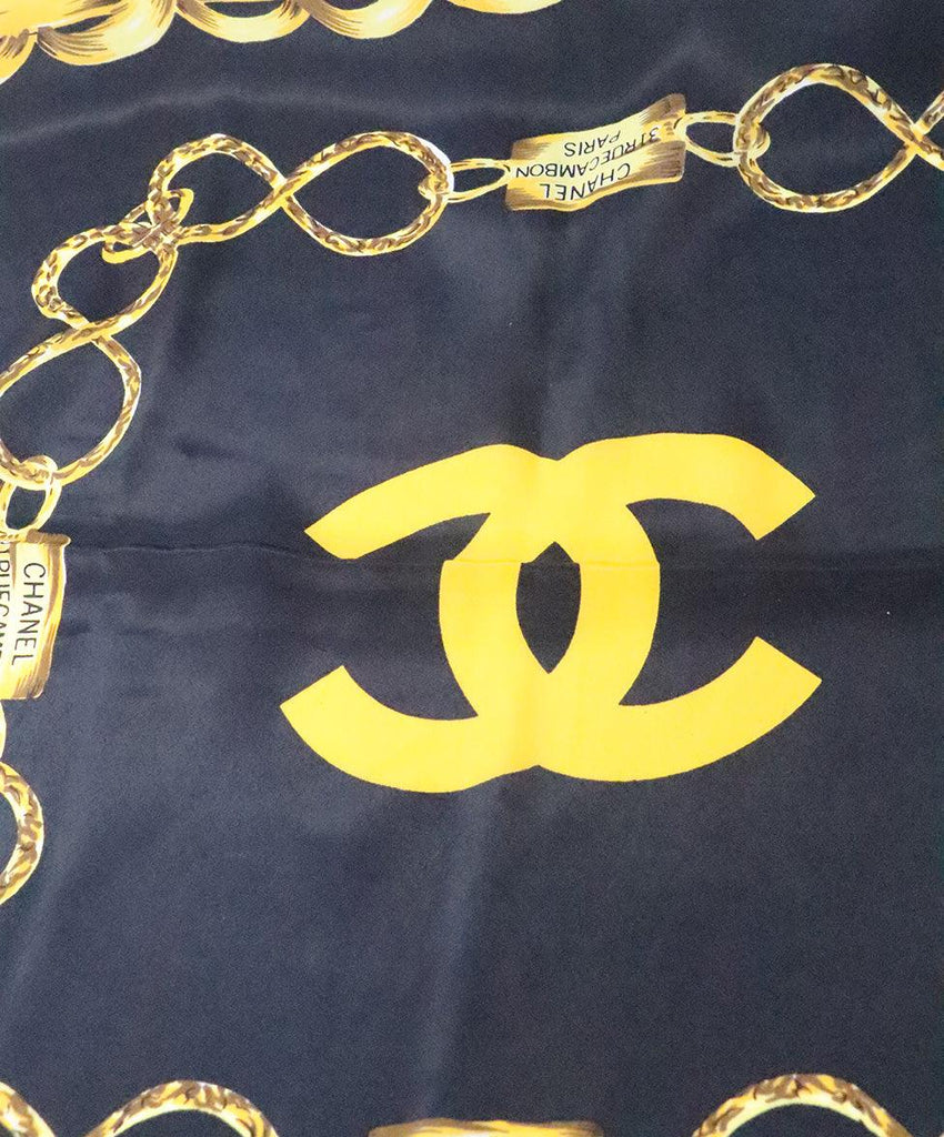 Chanel Black & Gold Chain Print Scarf 4