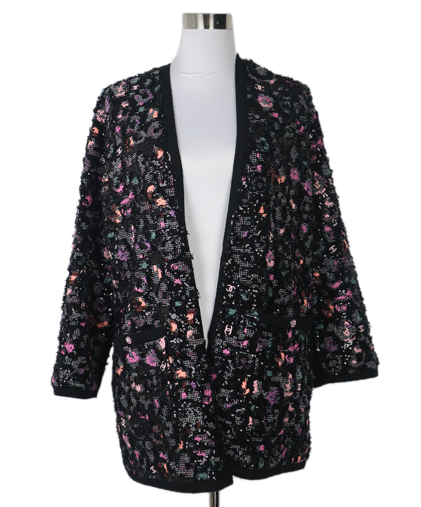 Chanel Black Multicolor Sequins Knit Jacket 