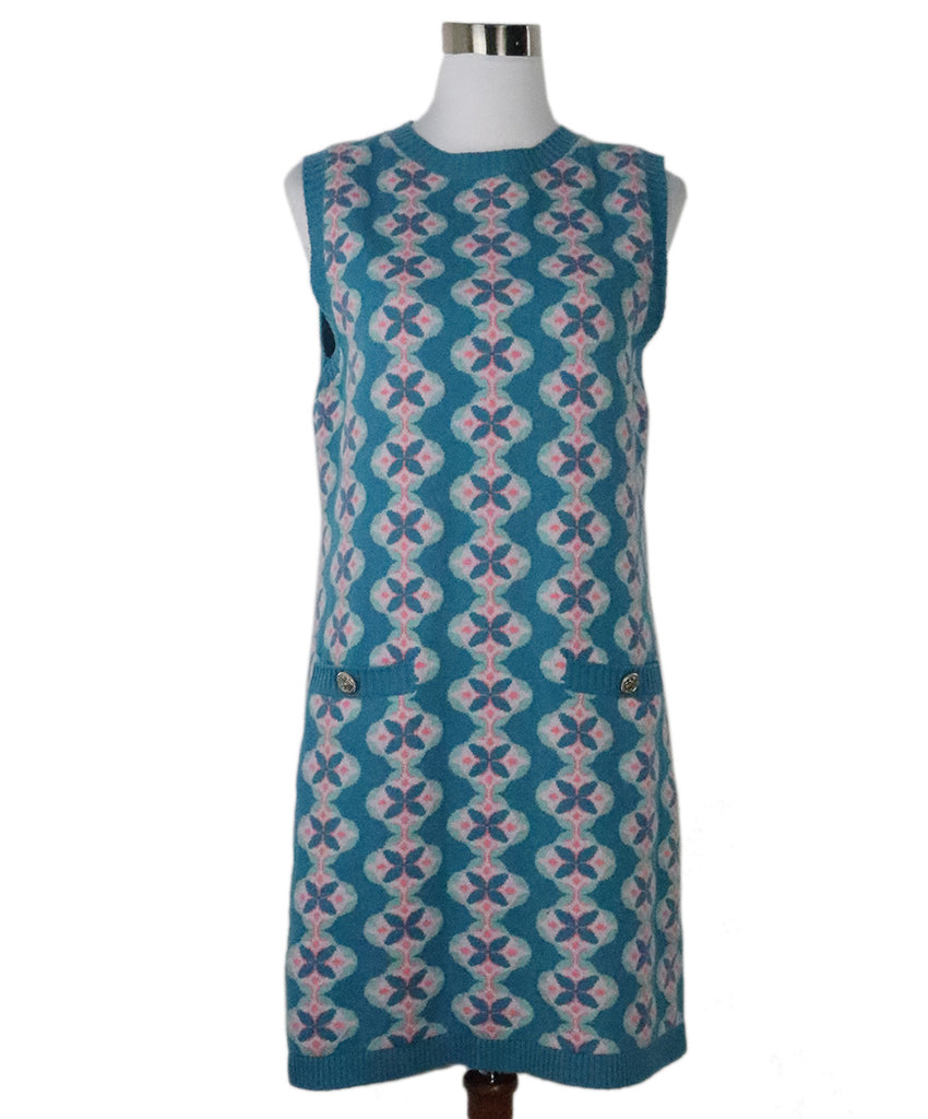 Chanel Turquoise & Pink Cashmere Dress 