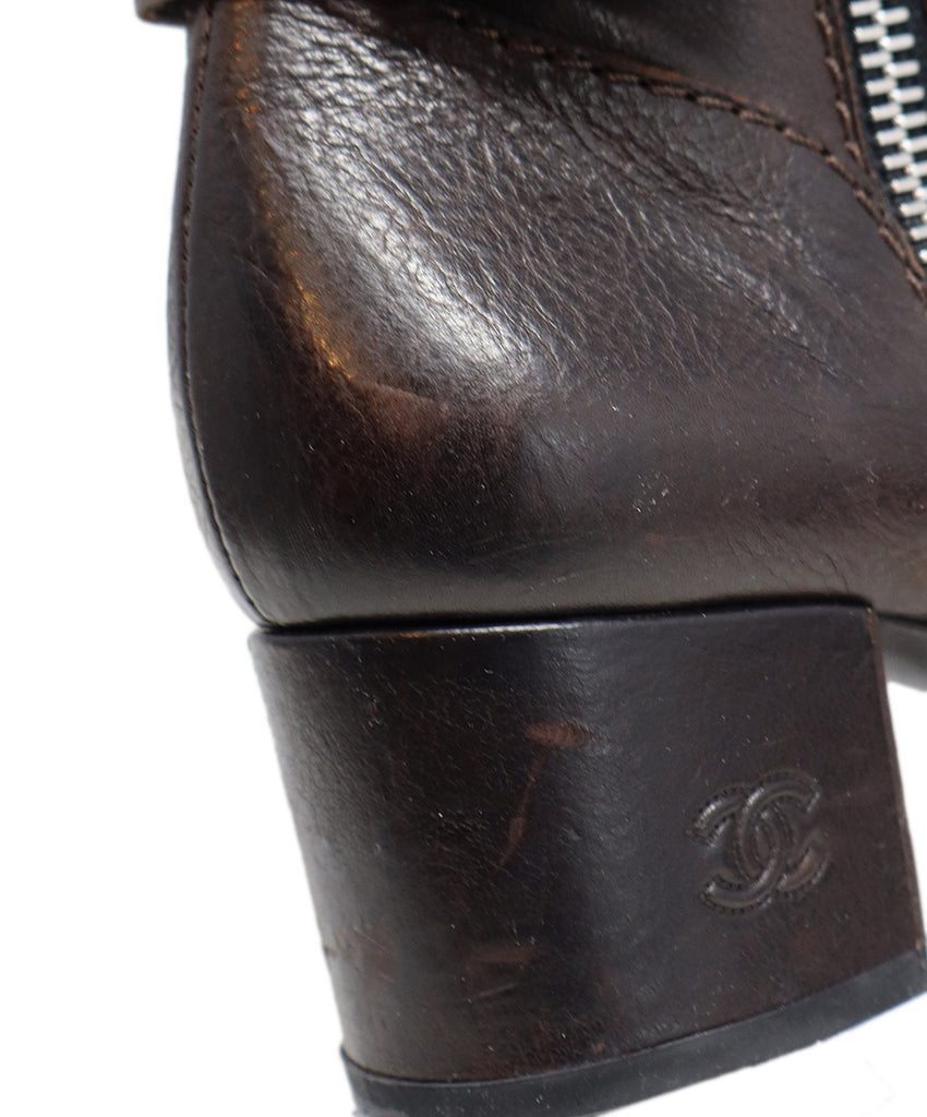 Chanel Brown Leather Zipper Trim Boots 8