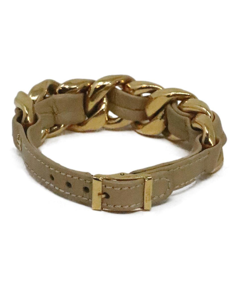 Chanel Vintage Beige Leather & Gold Bracelet 1