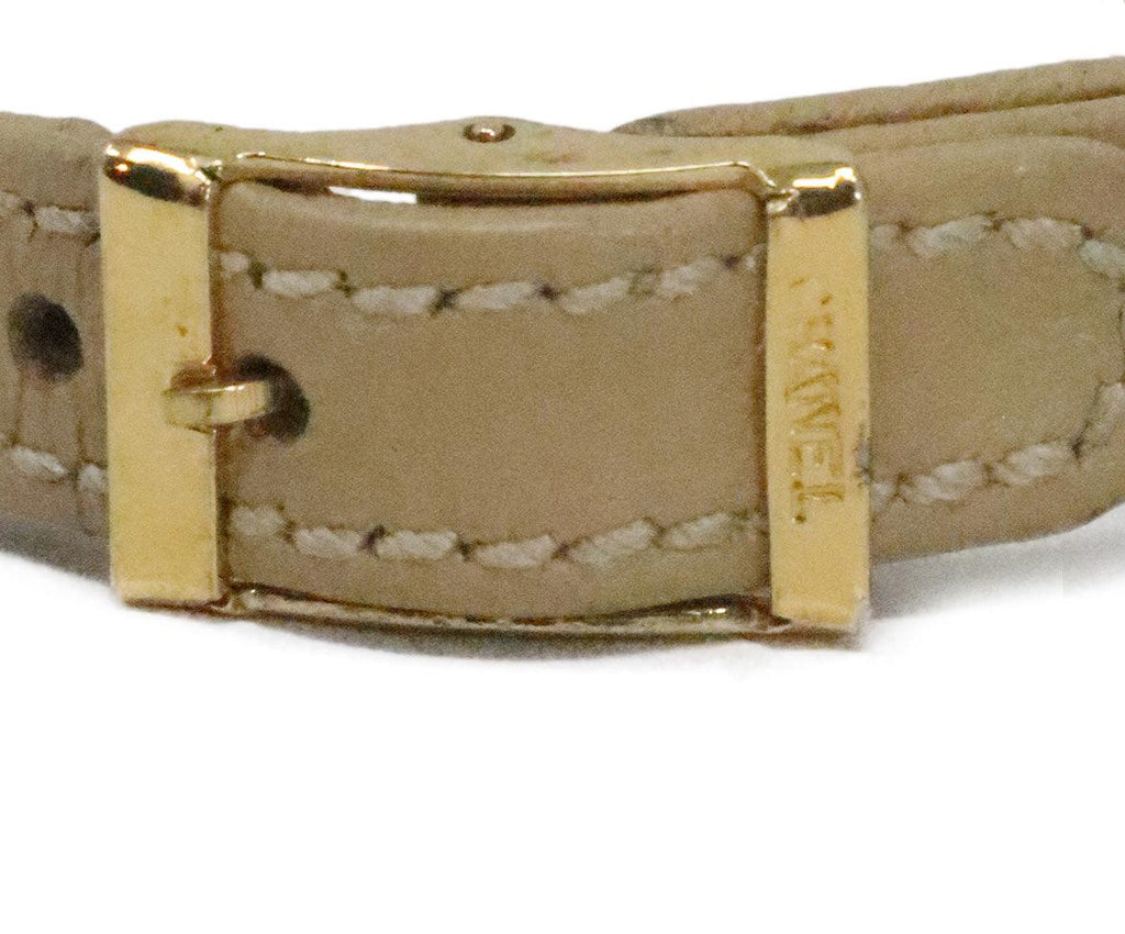 Chanel Vintage Beige Leather & Gold Bracelet 2