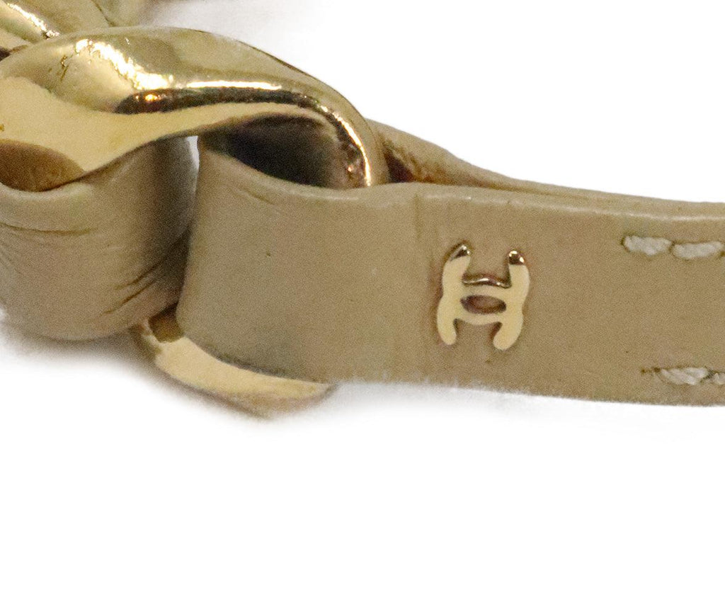 Chanel Vintage Beige Leather & Gold Bracelet 4