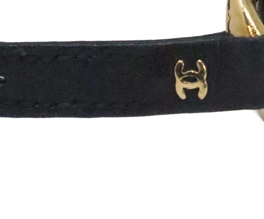 Chanel Vintage Black Leather & Gold Bracelet 2