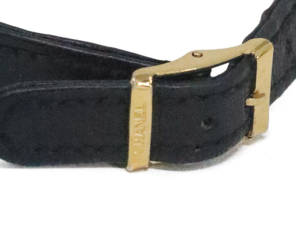 Chanel Vintage Black Leather & Gold Bracelet 3