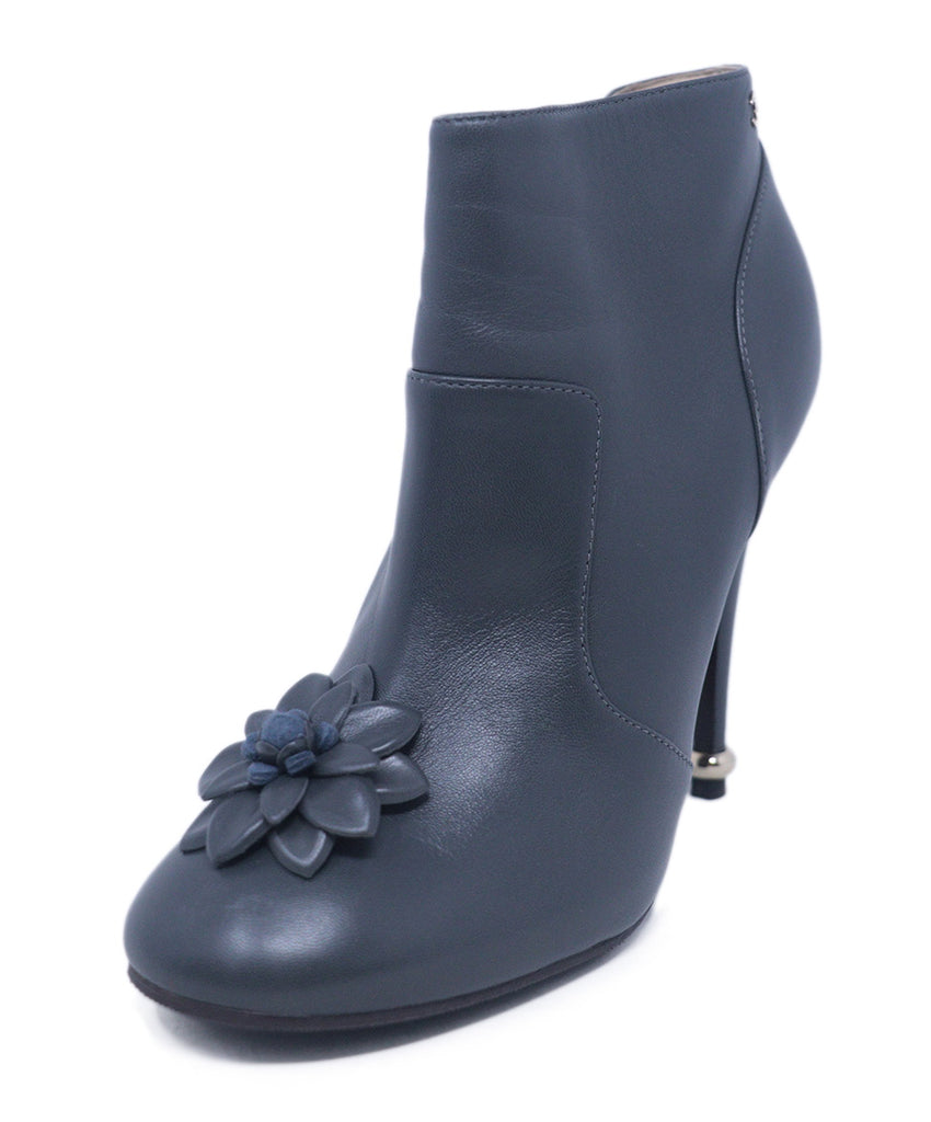 Chanel Grey Leather Camellia Trim Booties 