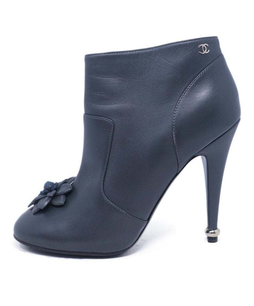 Chanel Grey Leather Camellia Trim Booties 1