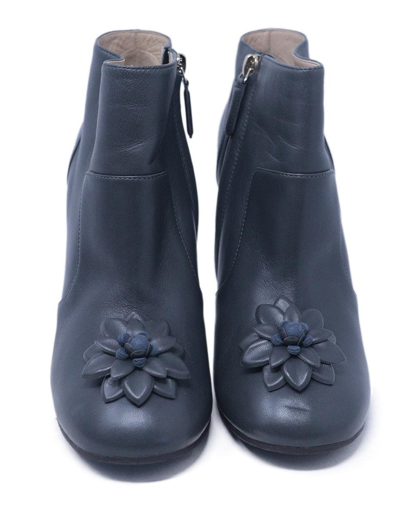 Chanel Grey Leather Camellia Trim Booties 3