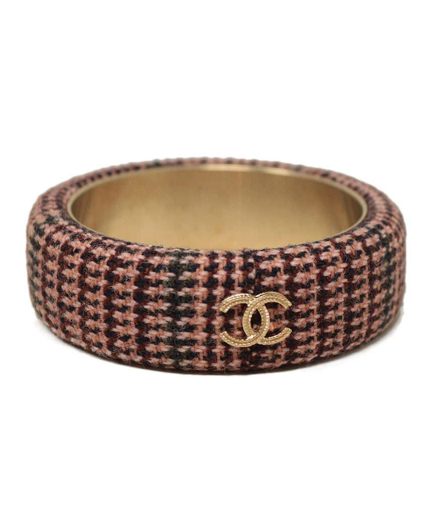 Chanel Pink & Brown Houndstooth Wool Bangle 