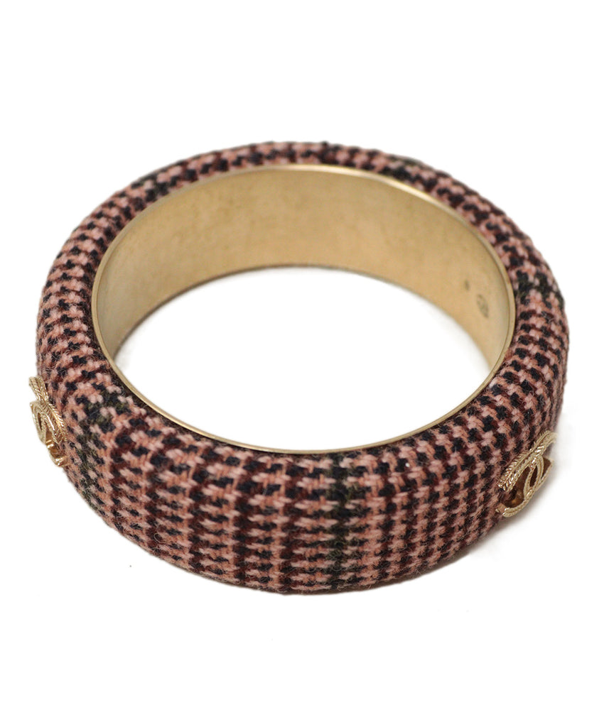 Chanel Pink & Brown Houndstooth Wool Bangle 2