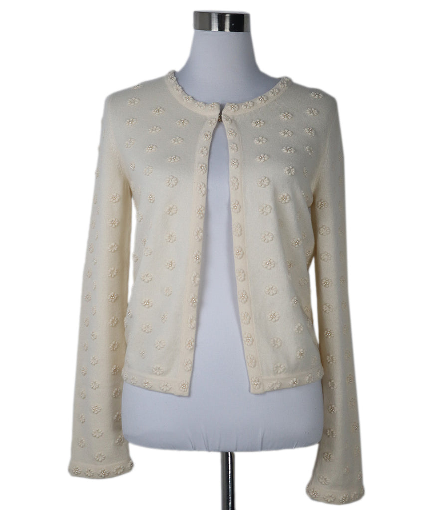 Chanel Ivory Cashmere Floral Cardigan 