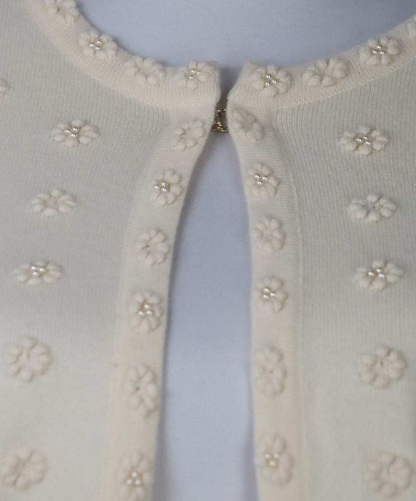 Chanel Ivory Cashmere Floral Cardigan 6