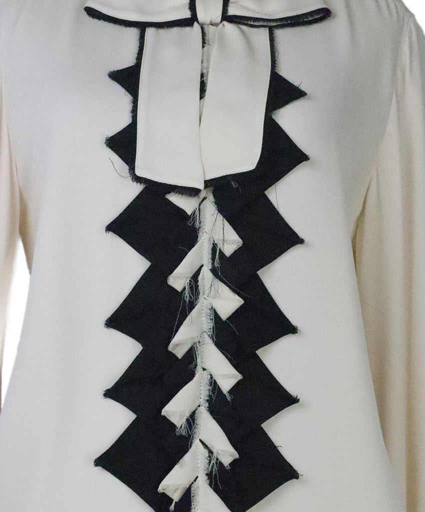 Chanel Ivory & Black Silk Ruffle Trim Blouse 5