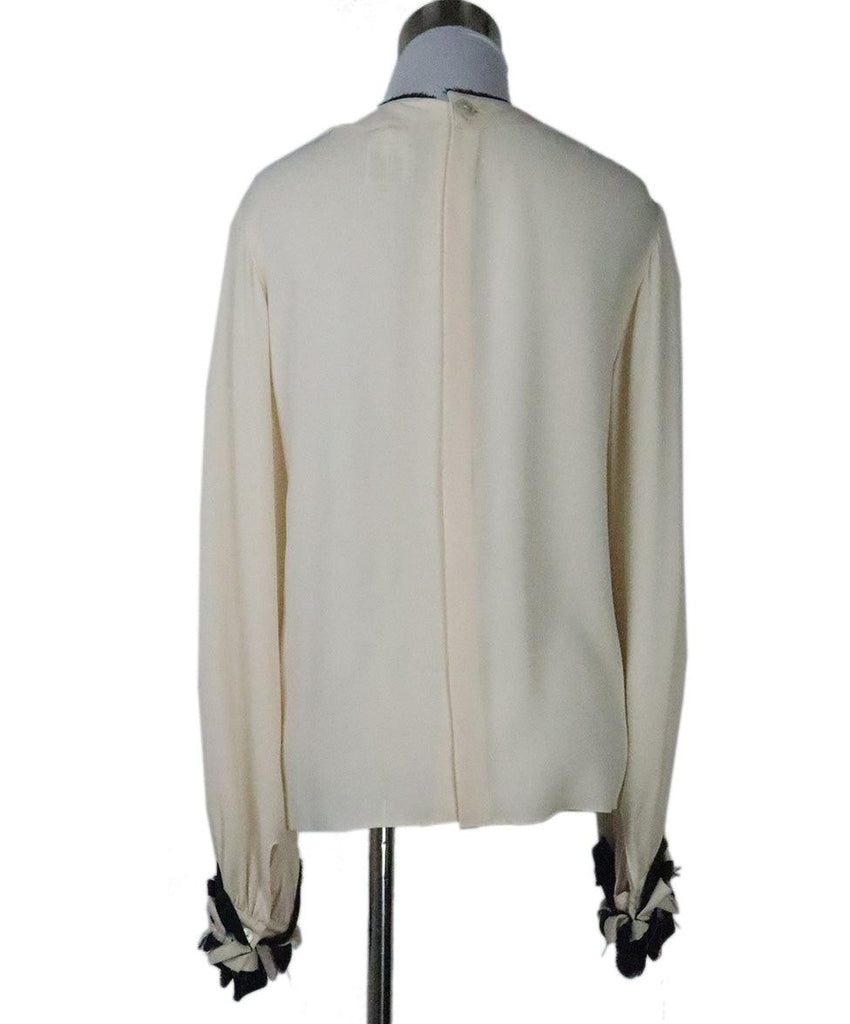 Chanel Ivory & Black Silk Ruffle Trim Blouse 2