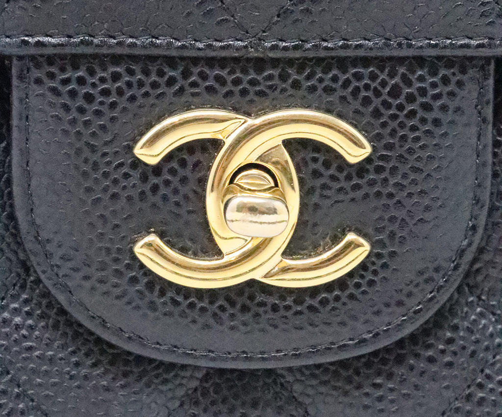 Chanel Black Caviar Leather Large Classic Flap Bag 15