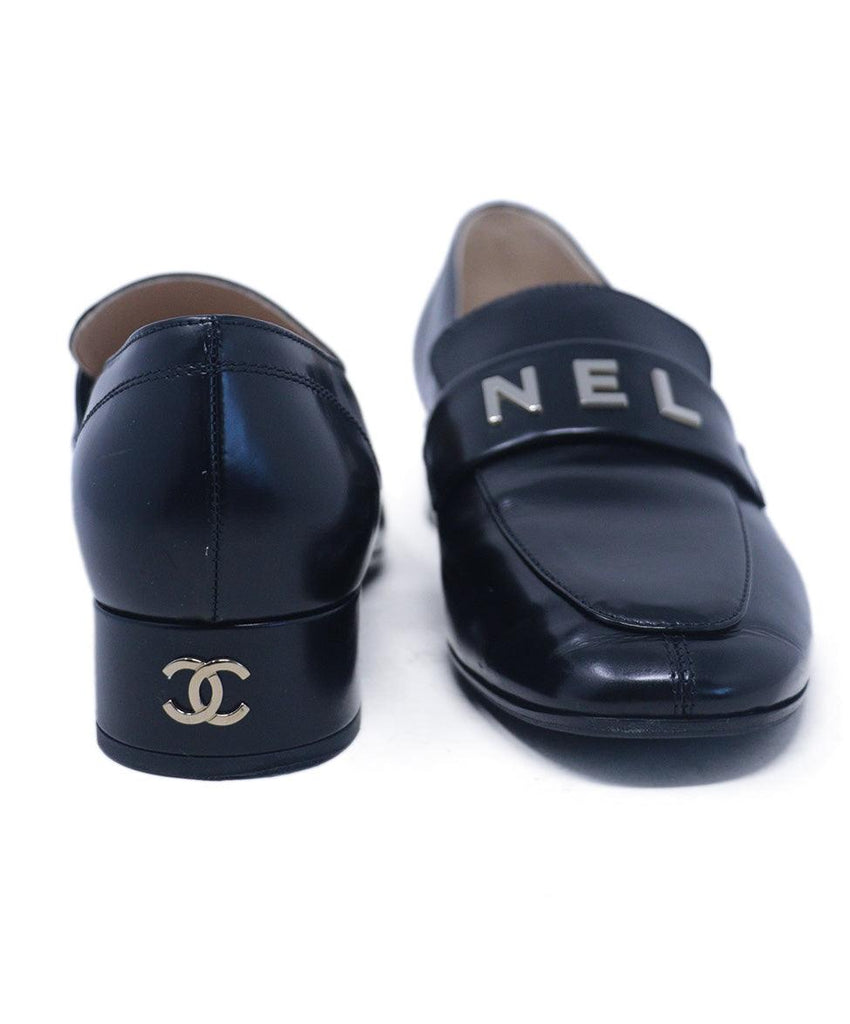 Chanel Black Leather Lettering Loafers 2