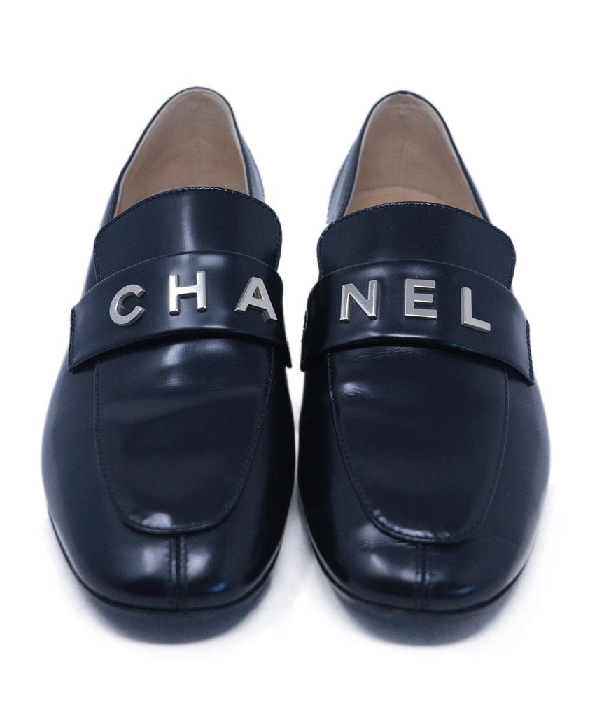 Chanel Black Leather Lettering Loafers 3