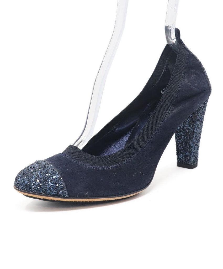 Chanel Navy Suede Glitter Heels 