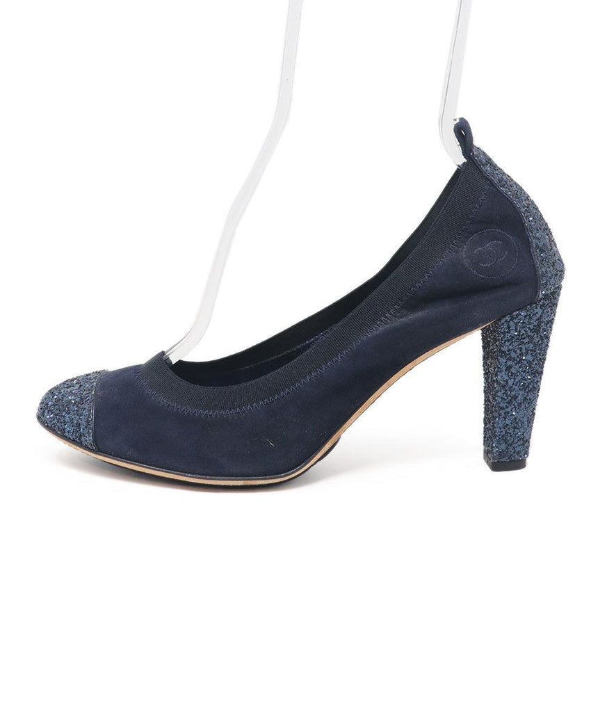 Chanel Navy Suede Glitter Heels 1