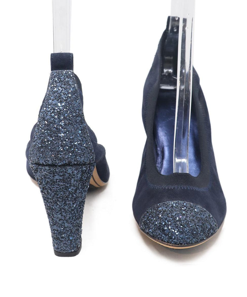 Chanel Navy Suede Glitter Heels 2