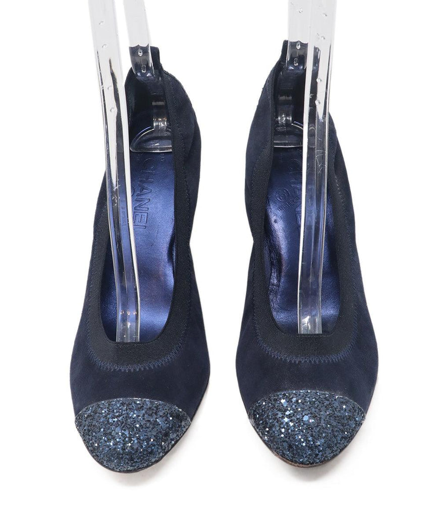 Chanel Navy Suede Glitter Heels 3