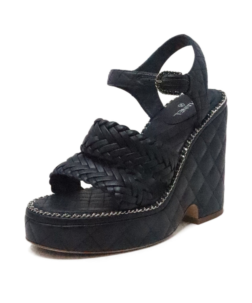 Chanel Navy Woven Leather Platform Heels 