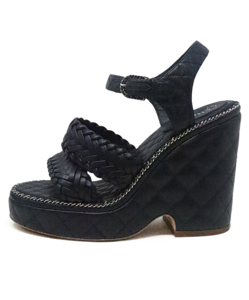 Chanel Navy Woven Leather Platform Heels 1