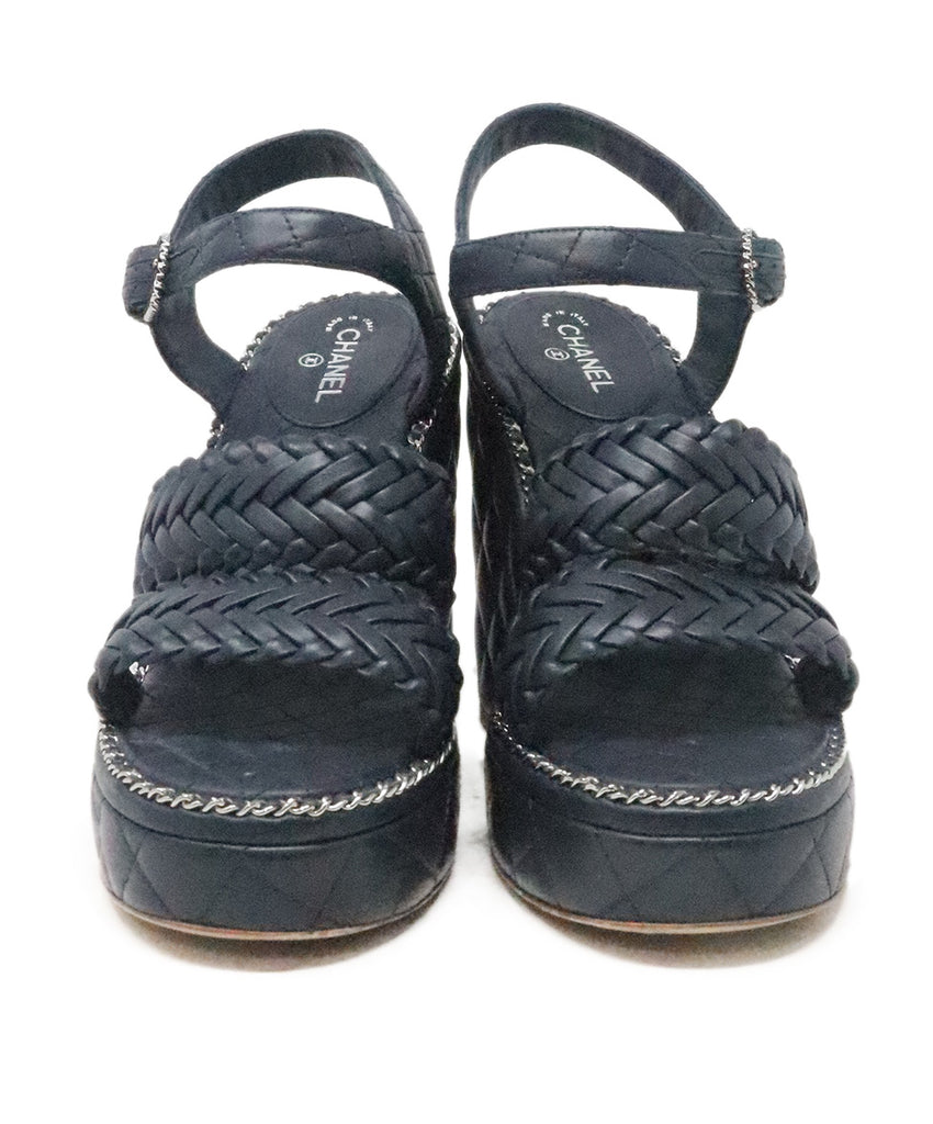 Chanel Navy Woven Leather Platform Heels 3