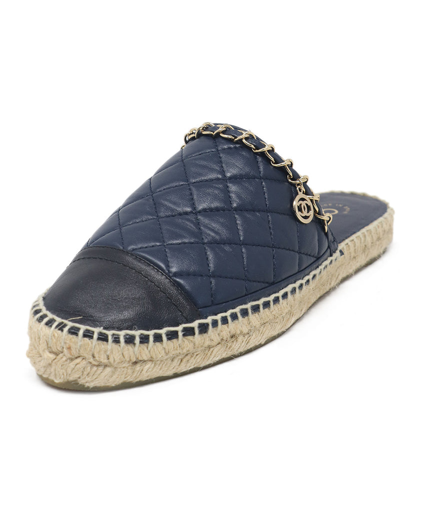 Chanel Navy & Black Espadrille Slides 