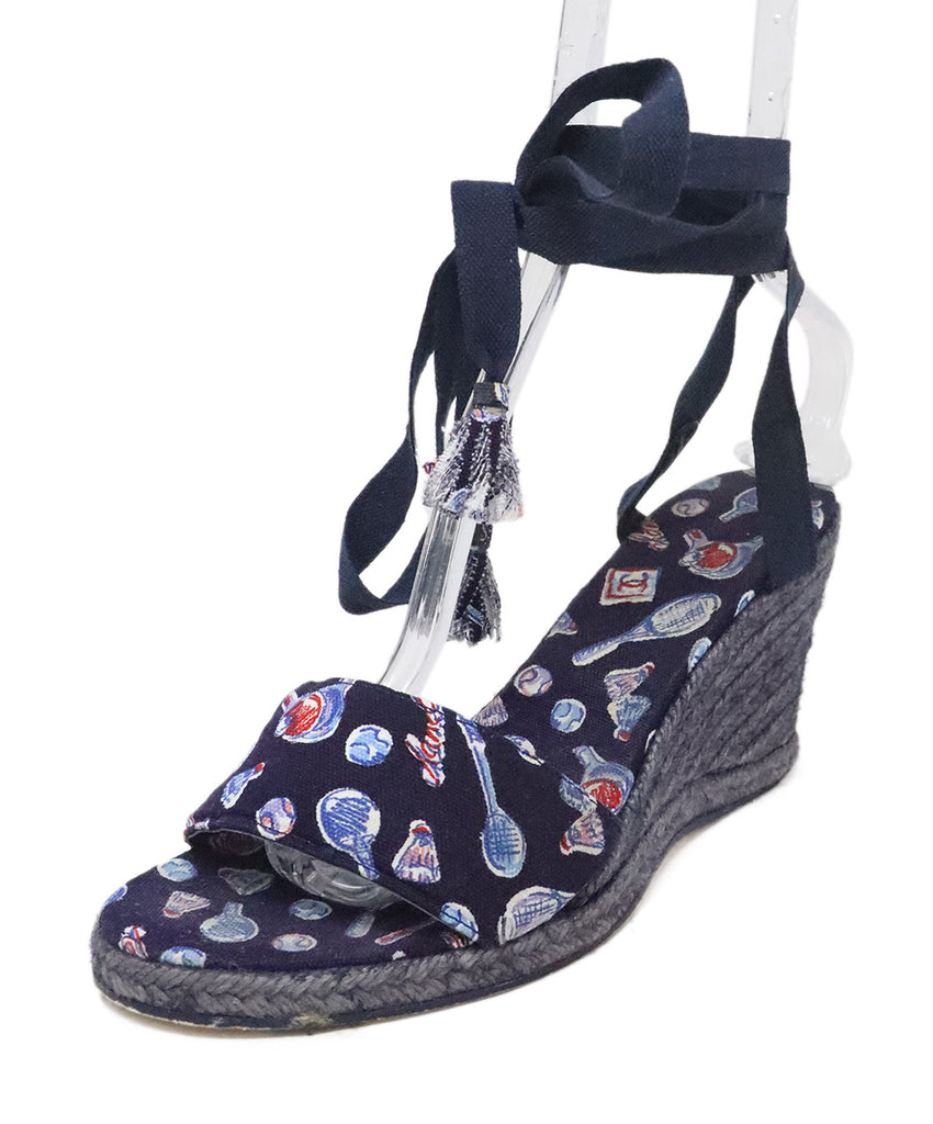 Chanel Navy Print Canvas Espadrilles 