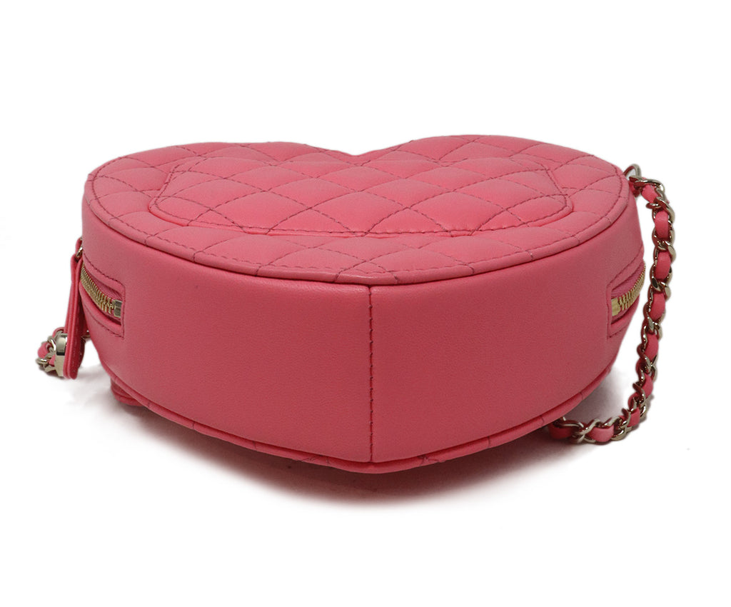 Chanel Pink Quilted Leather Heart Crossbody 3