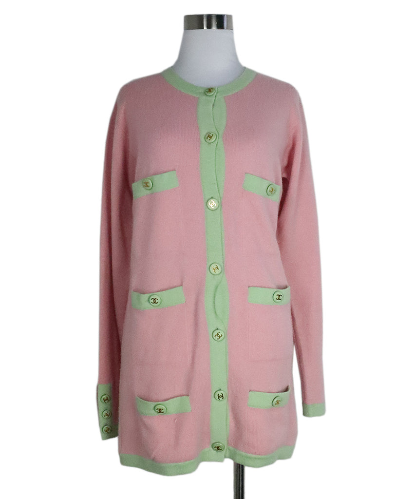 Chanel Vintage Pink & Mint Cashmere Cardigan 