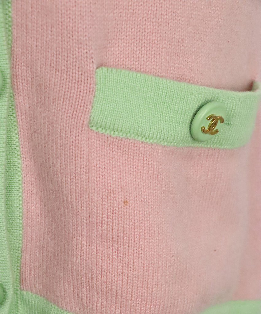 Chanel Vintage Pink & Mint Cashmere Cardigan 7