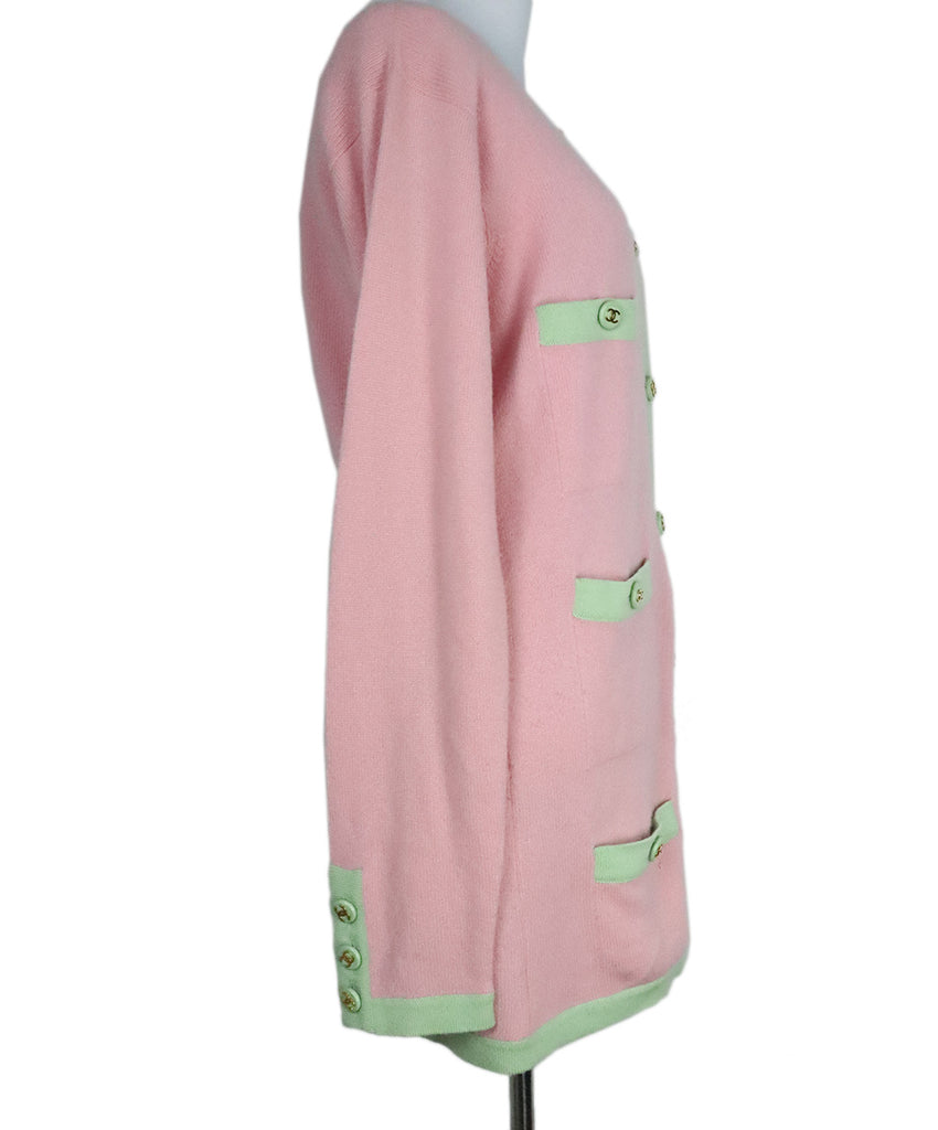 Chanel Vintage Pink & Mint Cashmere Cardigan 1