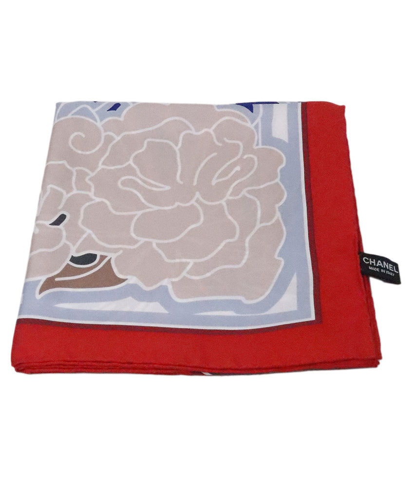 Chanel Red & Blue Print Silk Scarf 1