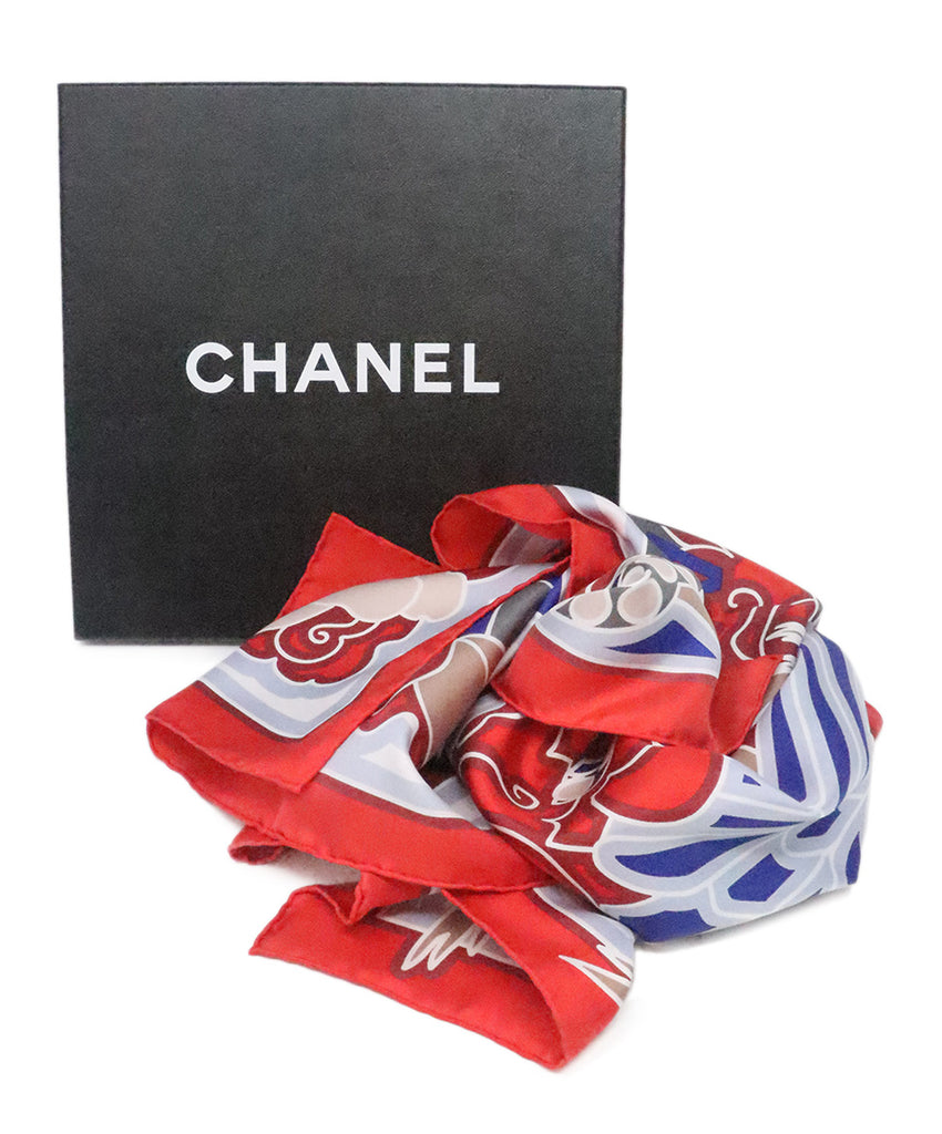 Chanel Red & Blue Print Silk Scarf 4