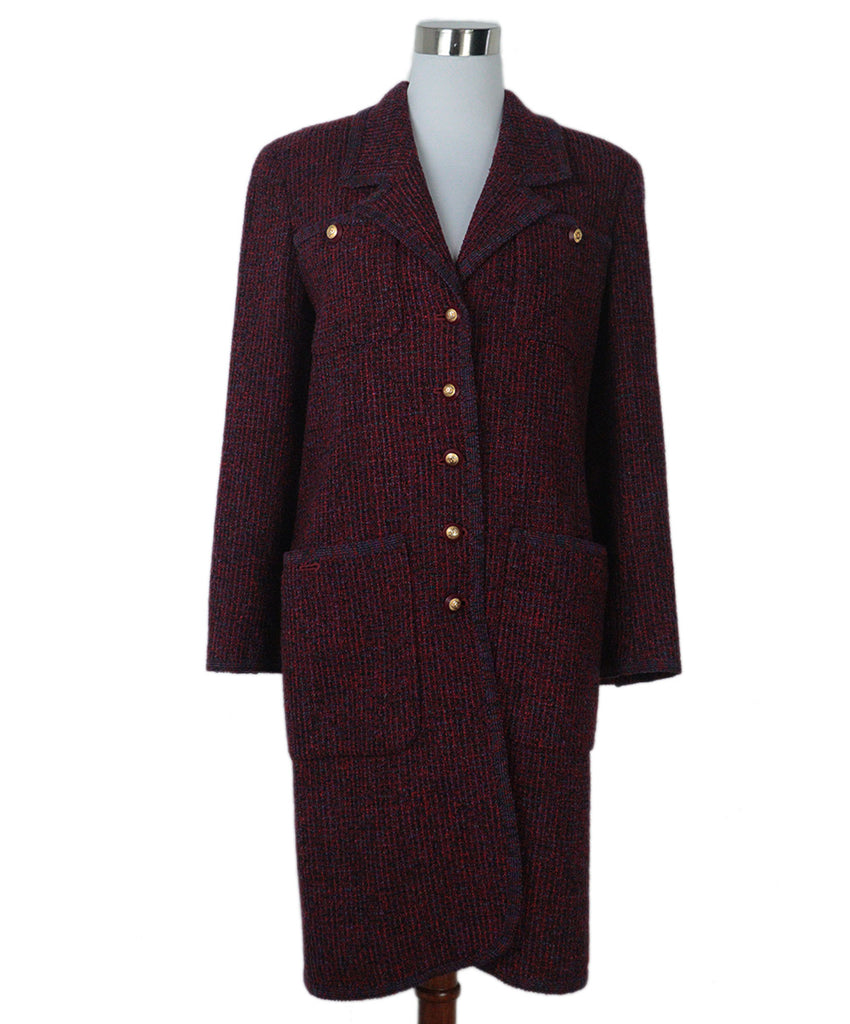 Chanel Vintage Red & Purple Tweed Coat 