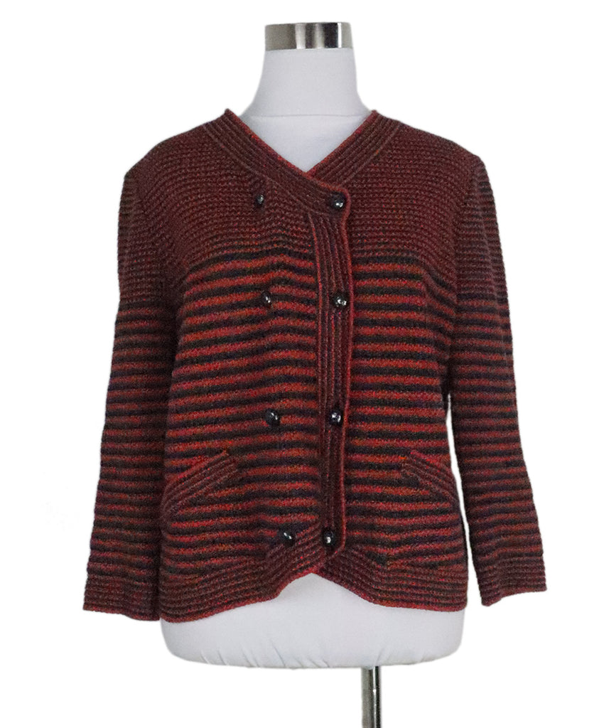 Chanel Red & Navy Striped Cardigan 