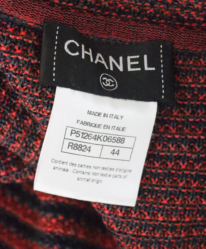 Chanel Red & Navy Striped Cardigan 3