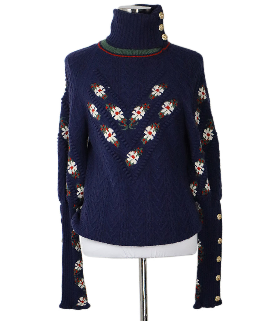 Chanel Blue & Red Print Cashmere Turtleneck 