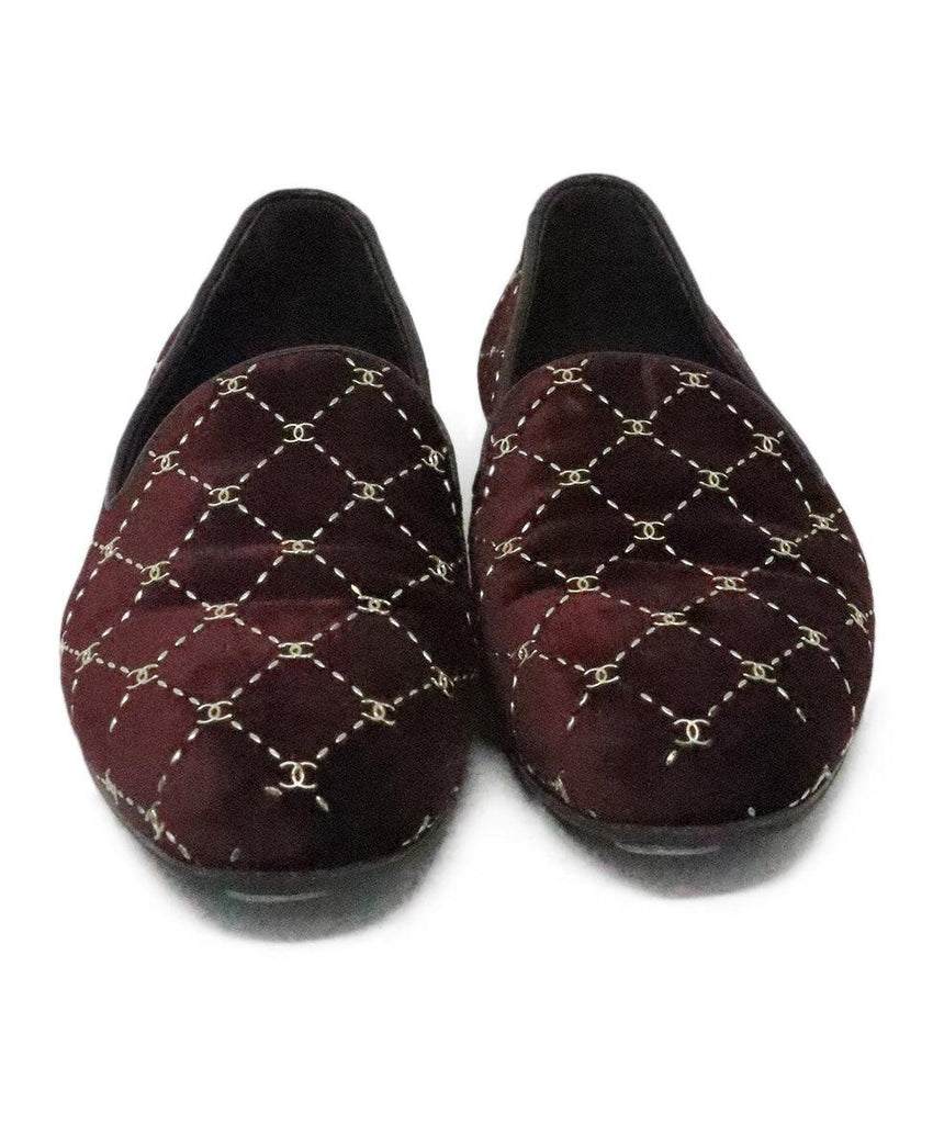 Chanel Burgundy Velvet Flats w/ Logo Trim sz 6.5 - Michael's Consignment NYC