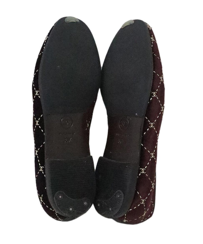 Chanel Burgundy Velvet Flats w/ Logo Trim sz 6.5 - Michael's Consignment NYC