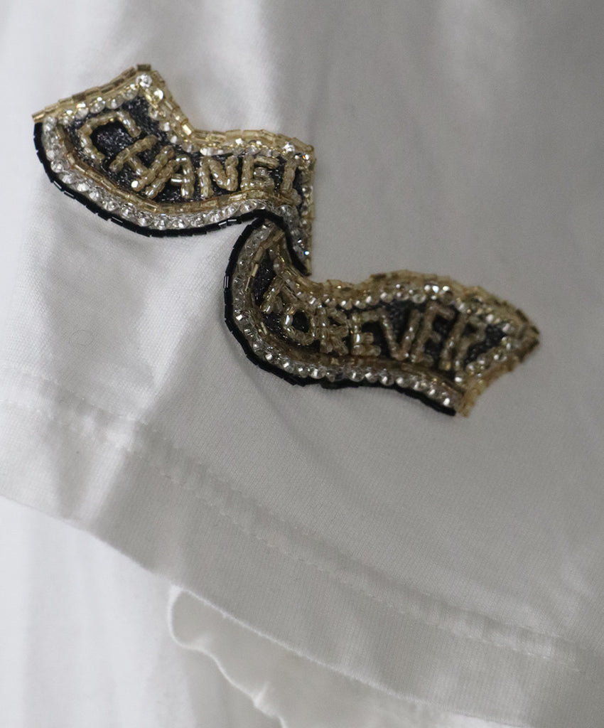 Chanel White Cotton Beaded Patch T-Shirt 4