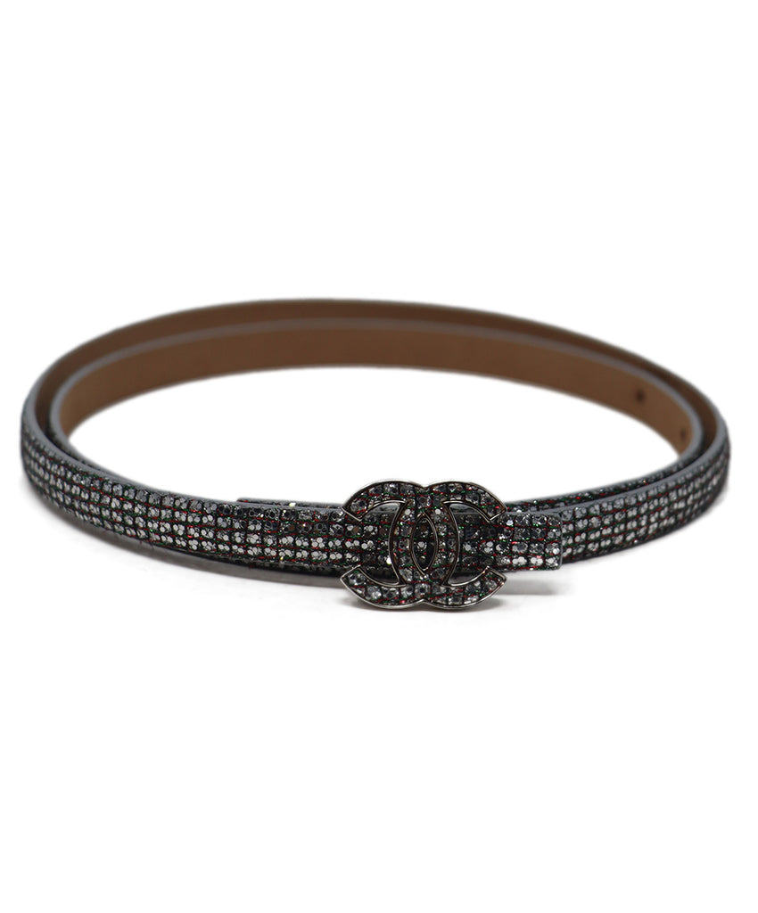 Chanel Metallic Silver Glitter Leather Belt 