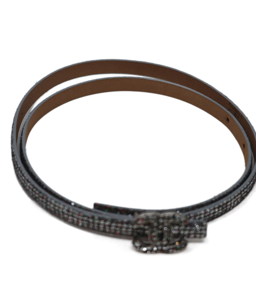 Chanel Metallic Silver Glitter Leather Belt 1