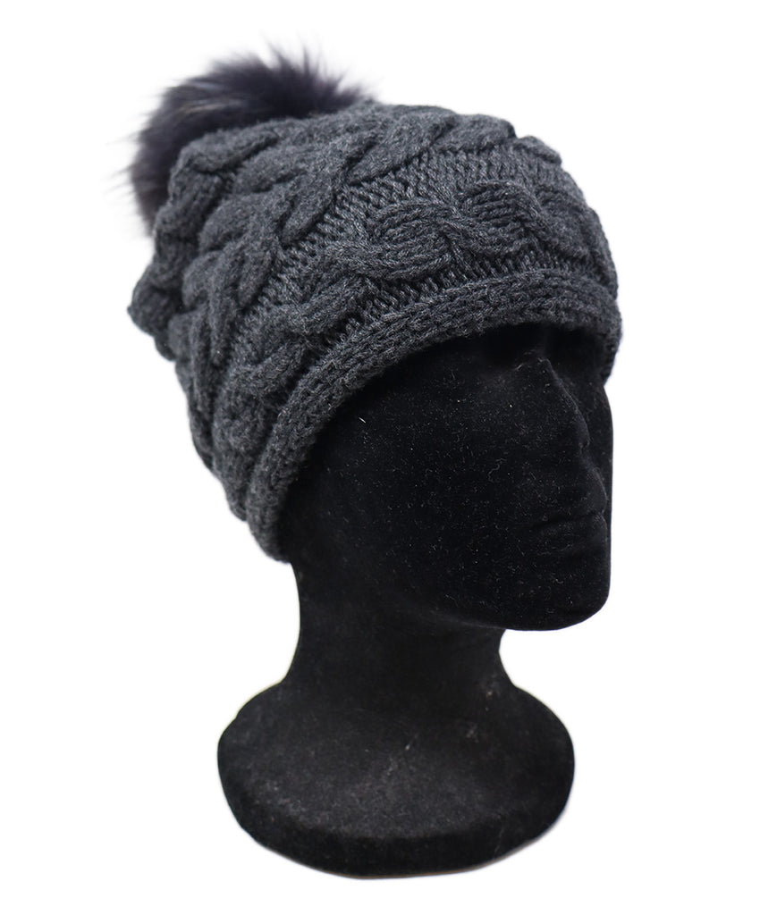 Charcoal Grey Cashmere Pom-Pom Hat 