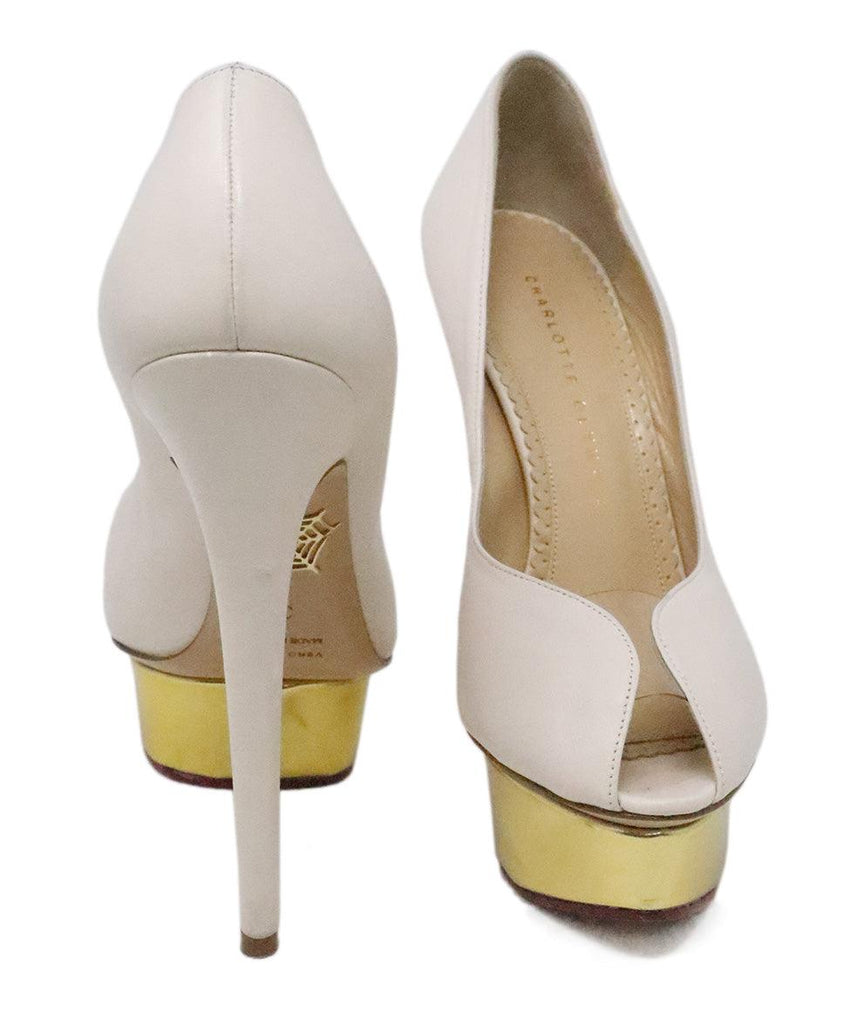 Charlotte Olympia Blush Leather Heels w/ Gold Platform sz 7 - Michael's Consignment NYC