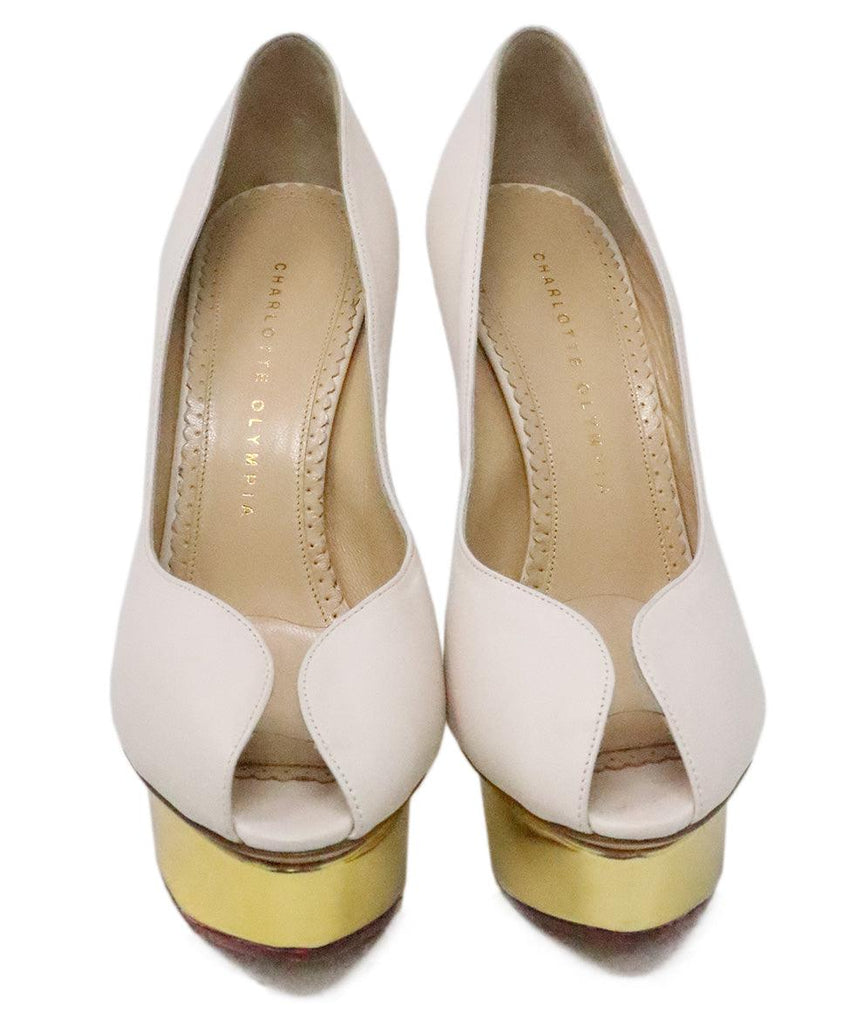 Charlotte Olympia Blush Leather Heels w/ Gold Platform sz 7 - Michael's Consignment NYC