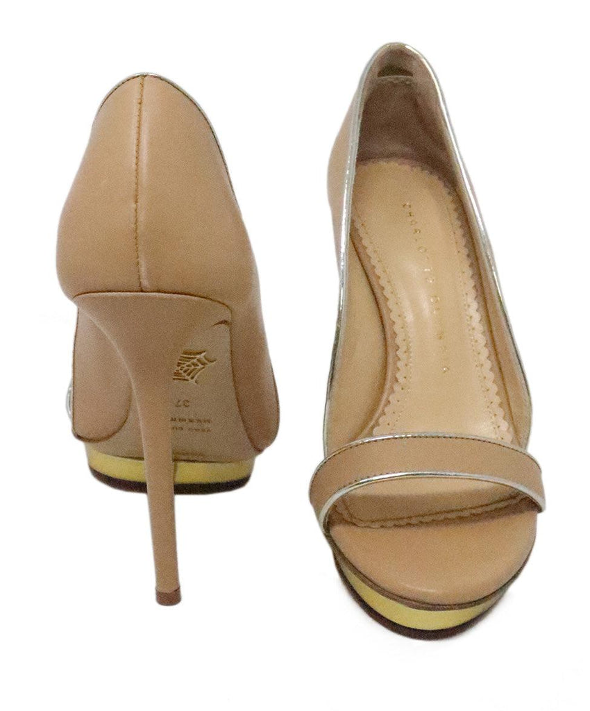 Charlotte Olympia Tan Leather Heels w/ Gold Platform sz 7 - Michael's Consignment NYC