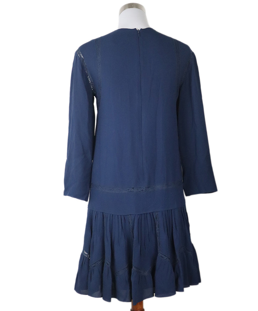 Chloe Blue Navy Silk Lace Trim Longsleeve Dress 2